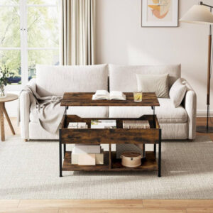 Kavos staliukas su pakeliama lentyna